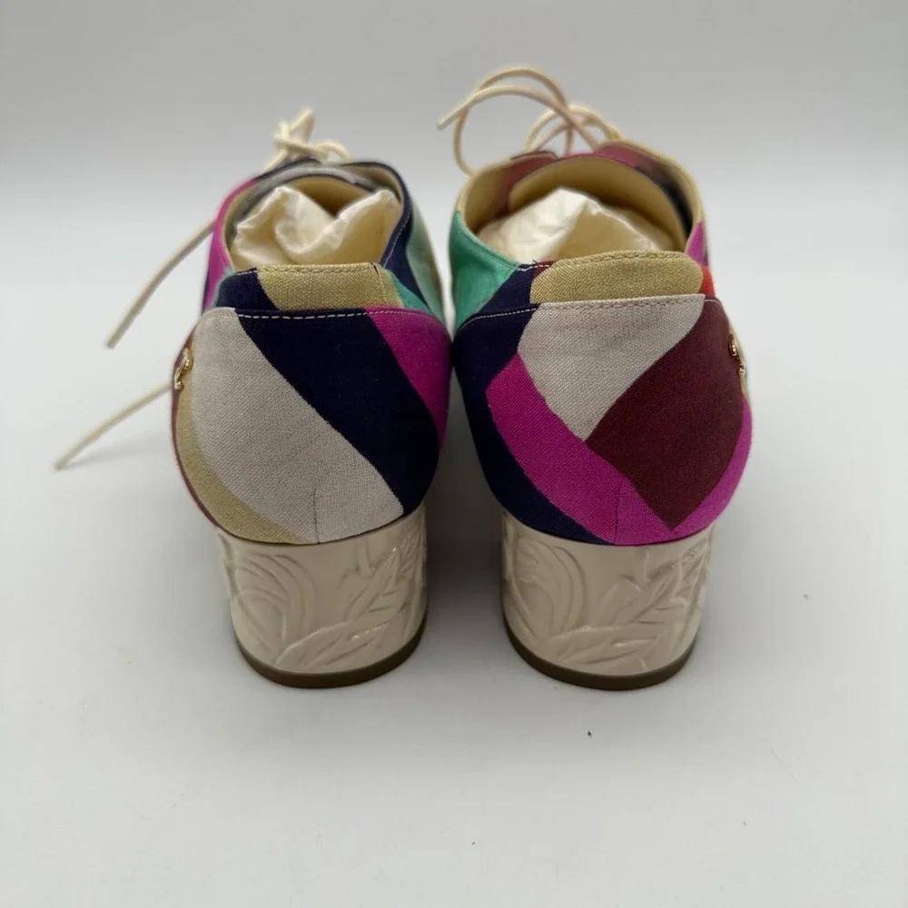 NEW CHANEL‎ BROGUES SHOES CAMELIA G HEELS MULTI COLOR CANVAS G31468 Size 38.5